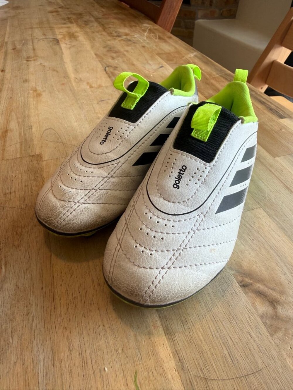 Adidas Goletto Kids Soccer Cleats 10K Laceless White Neon Green